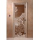 Дверь стеклянная "Банька в лесу" бронза матовое (190х70, 3 петли, коробка дуб)